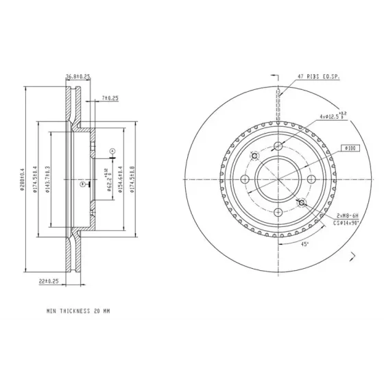 MGA Ön Fren Diski – 50489 / OEM 51712C8500 ürün görseli