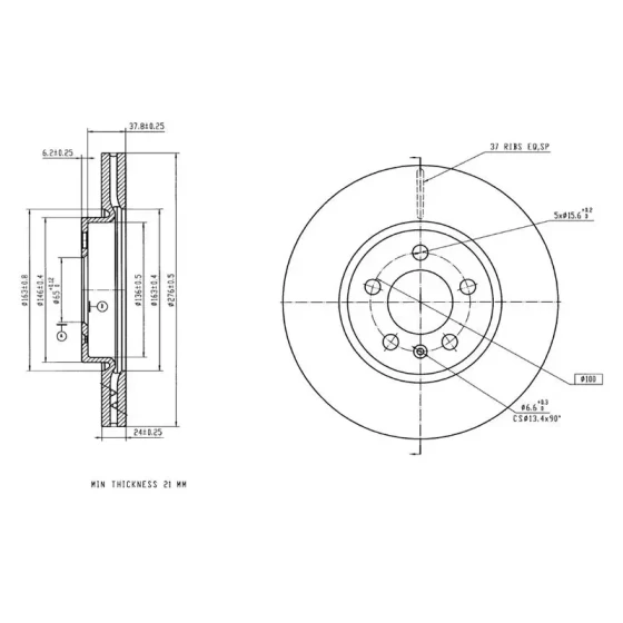 MGA Ön Fren Diski – 50746 / OEM 2Q0615301H ürün görseli