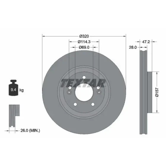 TEXTAR Ön Fren Diski – 92306303 / OEM 51712D7100 ürün görseli