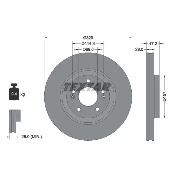 TEXTAR Ön Fren Diski – 92306303 / OEM 51712D7100