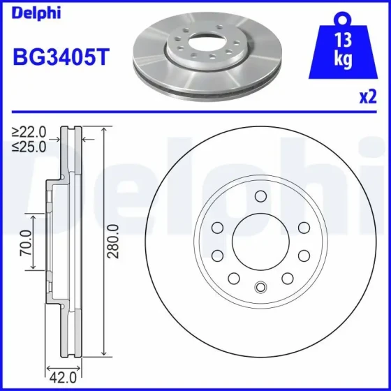 Delphi Ön Fren Diski – BG3405T ürün görseli