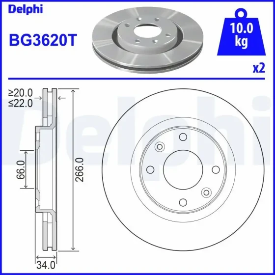 Delphi Ön Fren Diski – BG3620T ürün görseli