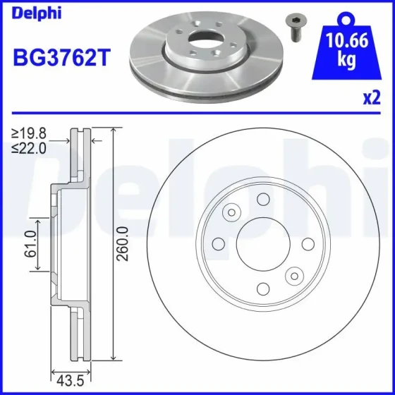Delphi Ön Fren Diski – BG3762T ürün görseli