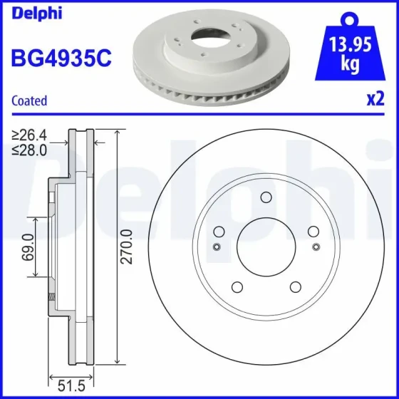 Delphi Ön Fren Diski – BG4935C / OEM MN102275 ürün görseli