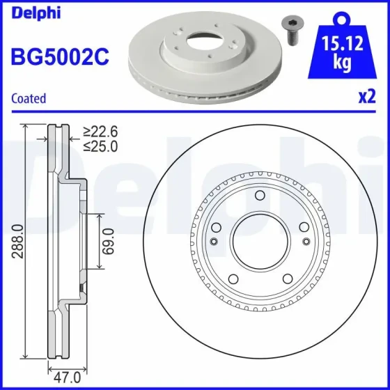 Delphi Ön Fren Diski – BG5002C / OEM 51712G4000 ürün görseli
