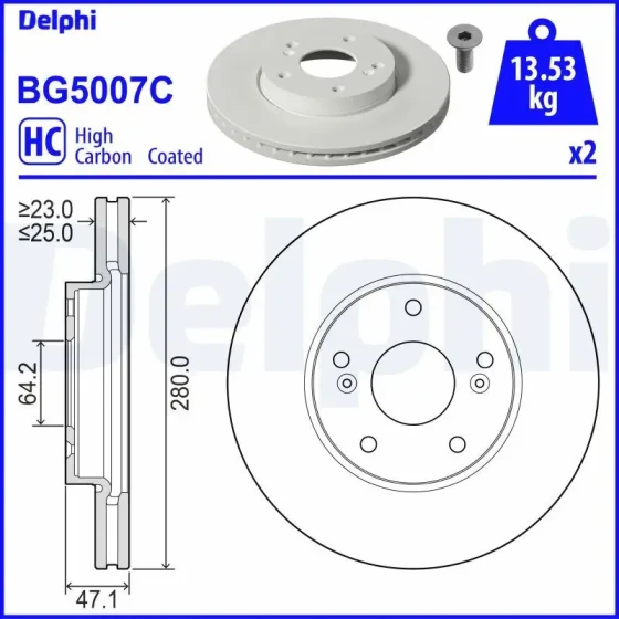Delphi Ön Fren Diski – BG5007C / OEM 45251TV0E01 ürün görseli