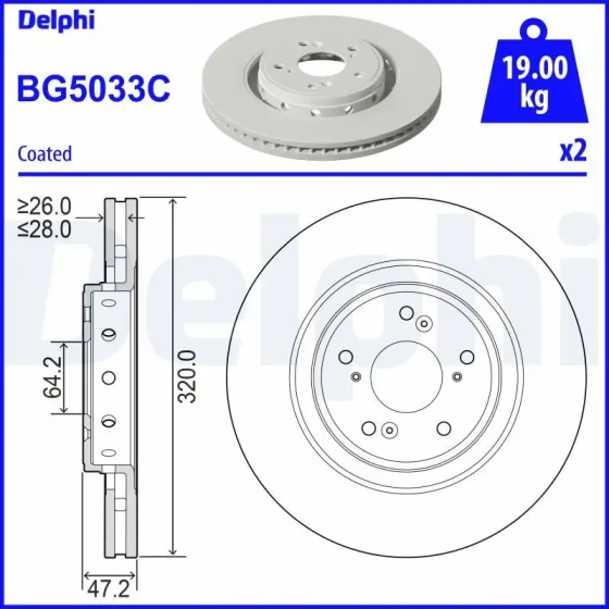 Delphi Ön Fren Diski – BG5033C / OEM 45251TNYE01 ürün görseli