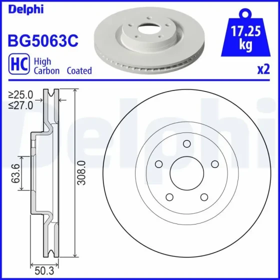 Delphi Ön Fren Diski – BG5063C / OEM JX611125BEB ürün görseli