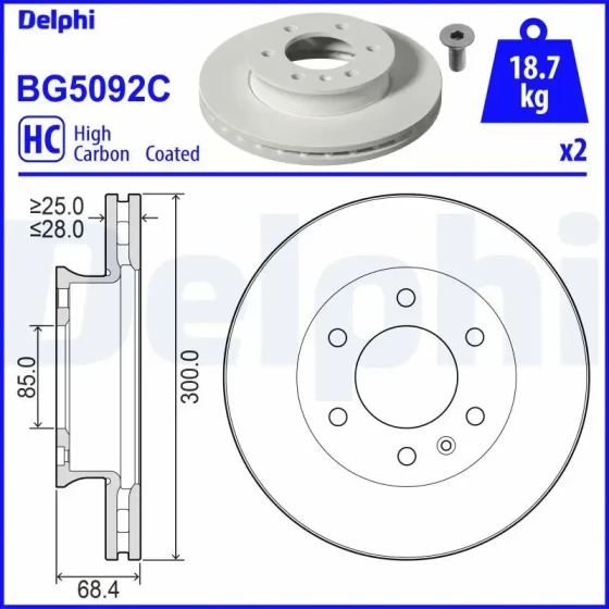 Delphi Ön Fren Diski – BG5092C / OEM A9104210100 ürün görseli