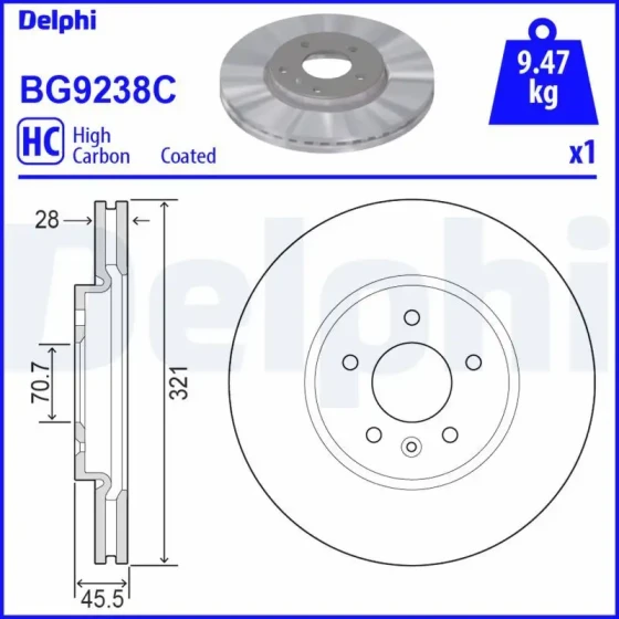 Delphi Ön Fren Diski – BG9238C / OEM 13521005 ürün görseli