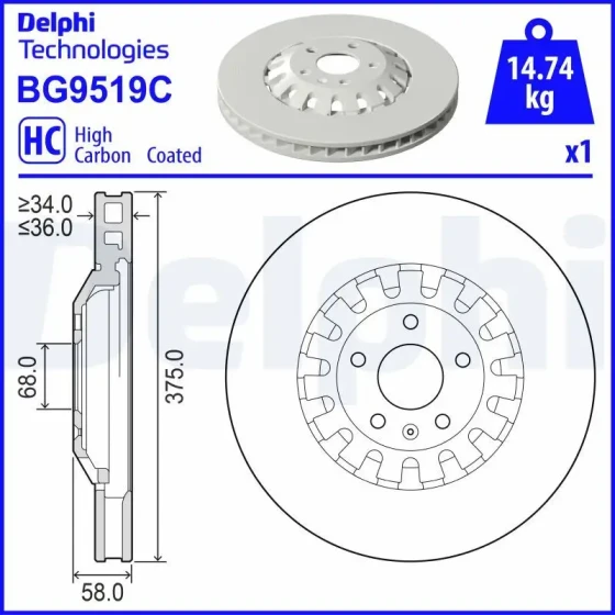 Delphi Ön Fren Diski – BG9519C / OEM 4M0615301AS ürün görseli