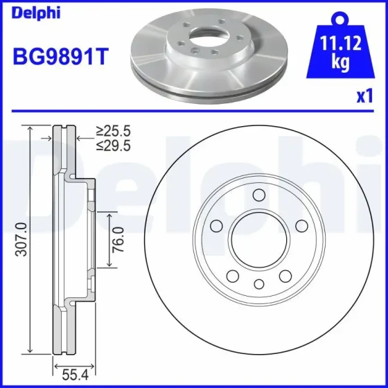 Delphi Ön Fren Diski – BG9891T / OEM 7H0615301D ürün görseli