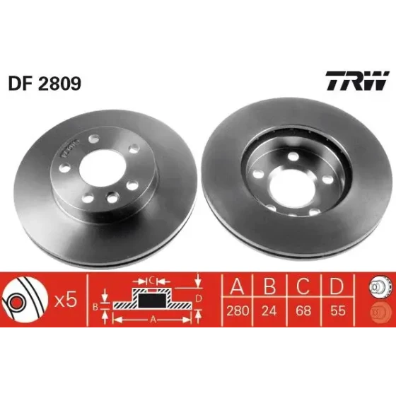 TRW Ön Fren Diski – DF2809 / OEM 7D0615301A ürün görseli