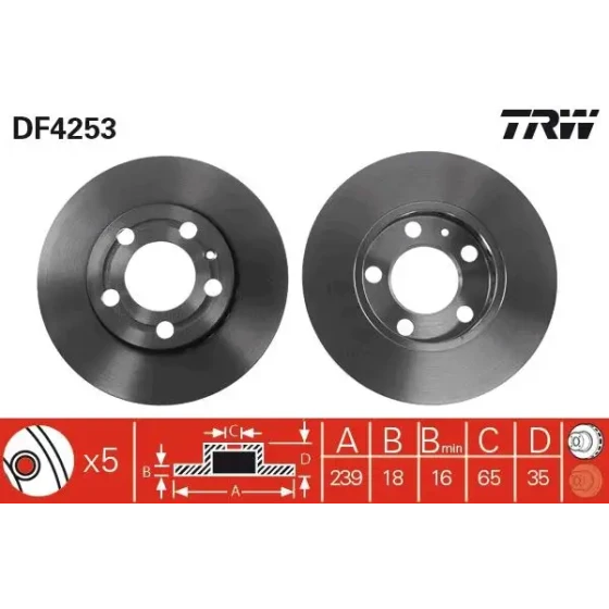 TRW Ön Fren Diski – DF4253 / OEM 6Q0615301A ürün görseli