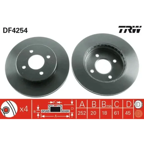 TRW Ön Fren Diski – DF4254 / OEM 4020662Y01 ürün görseli