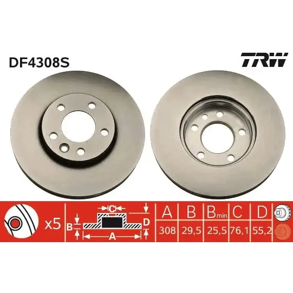 TRW Ön Fren Diski – DF4308S / OEM 7H0615301D