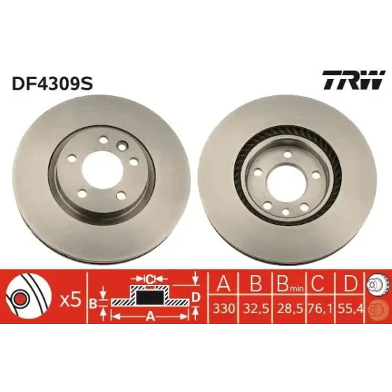 TRW Ön Fren Diski – DF4309S / OEM 7H0615301F ürün görseli