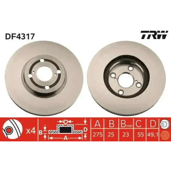 TRW Ön Fren Diski – DF4317 / OEM 4351202081 ürün görseli