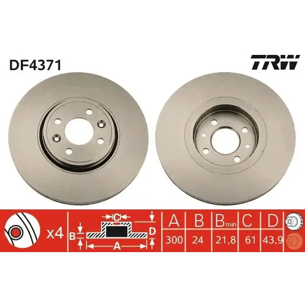 TRW Ön Fren Diski – DF4371 / OEM B3004020