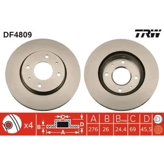 TRW Ön Fren Diski – DF4809 / OEM MR510742 ürün görseli