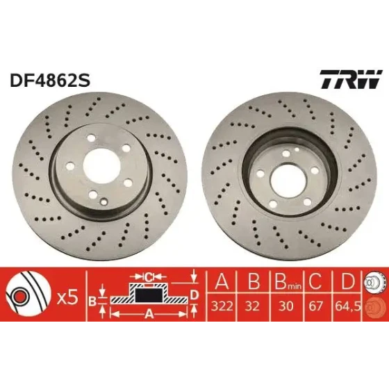 TRW Ön Fren Diski – DF4862S / OEM A0004213012 ürün görseli
