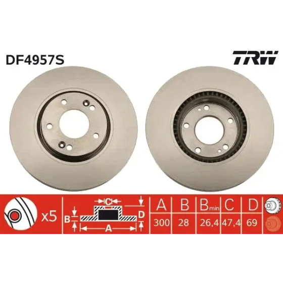 TRW Ön Fren Diski – DF4957S / OEM 517123V000 ürün görseli