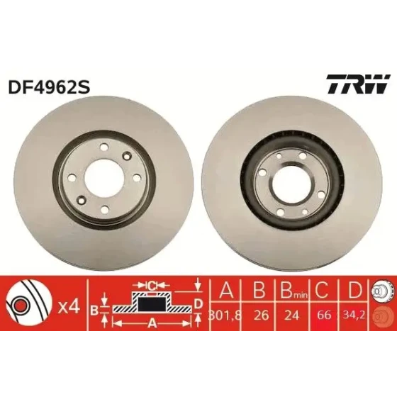 TRW Ön Fren Diski – DF4962S ürün görseli