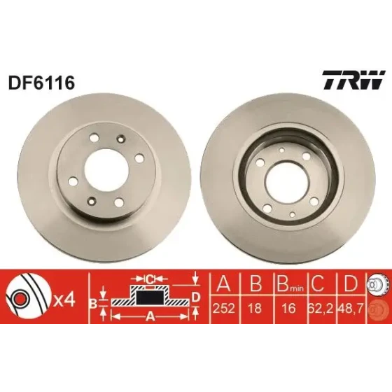 TRW Ön Fren Diski – DF6116 / OEM 517120X700 ürün görseli