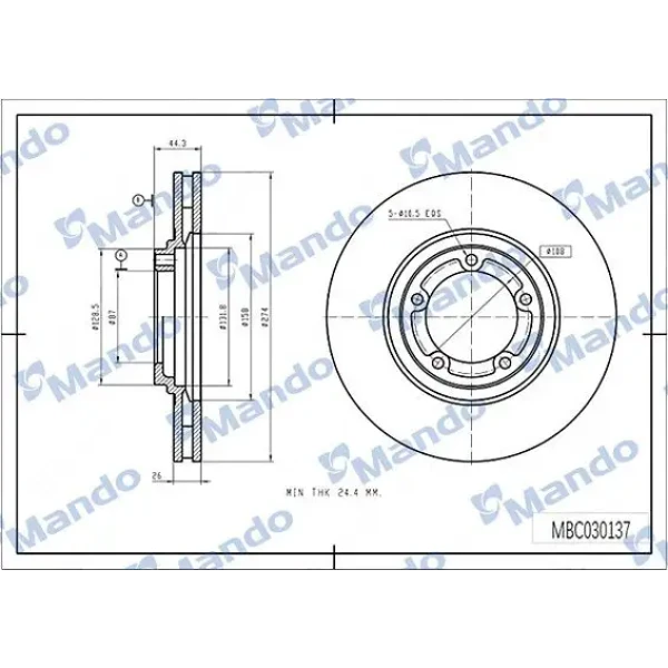 Mando Ön Fren Diski – MBC030137 / OEM 581294A200
