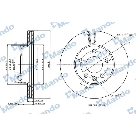 Mando Ön Fren Diski – MBC035316 / OEM 7D0615301A ürün görseli