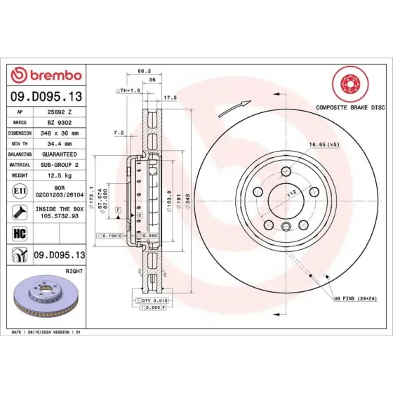 Brembo Ön Fren Diski (Sağ) – 09.D095.13 ürün görseli
