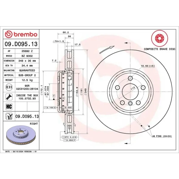 Brembo Ön Fren Diski (Sağ) – 09.D095.13