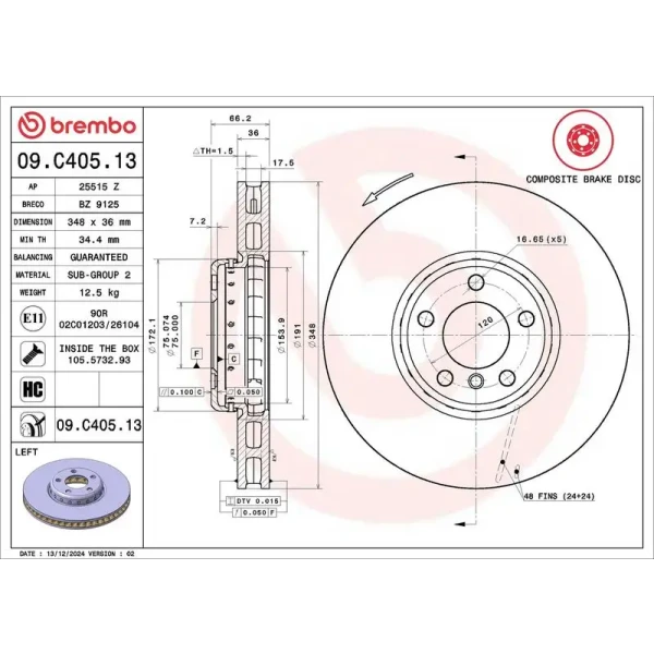 Brembo Ön Fren Diski (Sol) – 09.C405.13 / OEM 34116898729