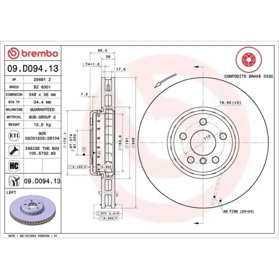 Brembo Ön Fren Diski (Sol) – 09.D094.13 ürün görseli
