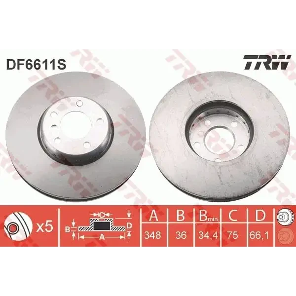 TRW Ön Fren Diski (Sol) – DF6611S / OEM 34116785669