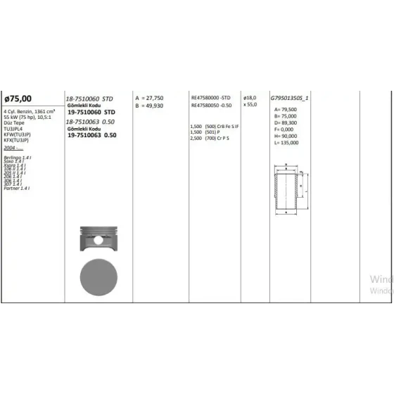 KING Pistons Piston Gömlek Segman (Set) – 19-7510060 ürün görseli