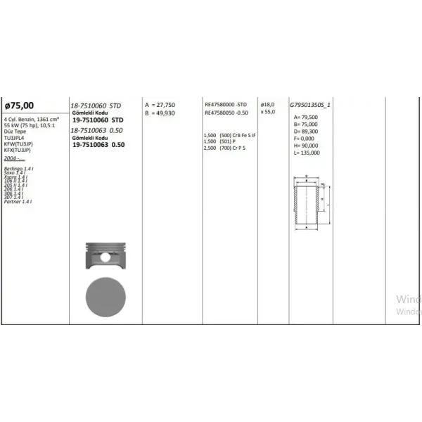 KING Pistons Piston Gömlek Segman (Set) – 19-7510060