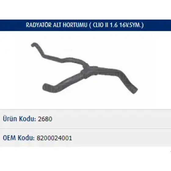 Master Radyatör Alt Hortumu – M2680 / OEM 8200024001 ürün görseli