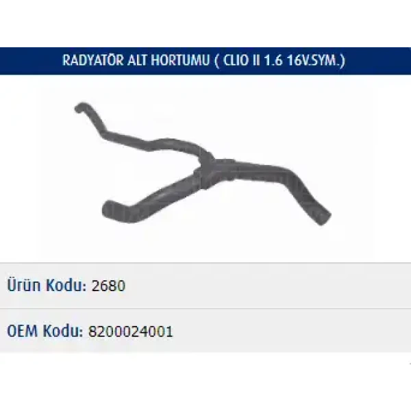 Master Radyatör Alt Hortumu – M2680 / OEM 8200024001