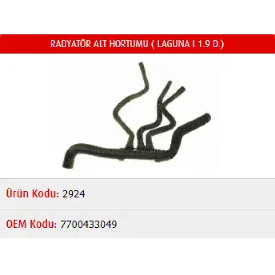 Master Radyatör Alt Hortumu – M2924 / OEM 7700433049 ürün görseli