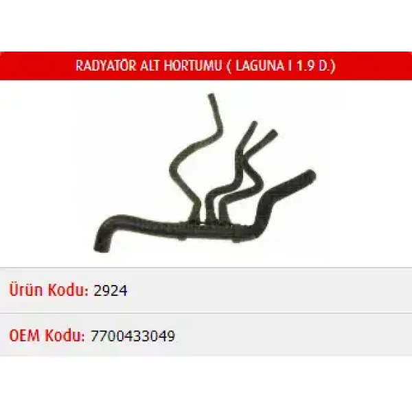 Master Radyatör Alt Hortumu – M2924 / OEM 7700433049
