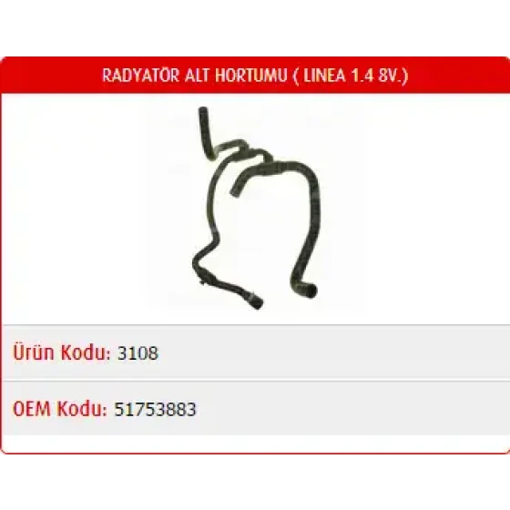 Master Radyatör Alt Hortumu – M3108 / OEM 6001548126 ürün görseli