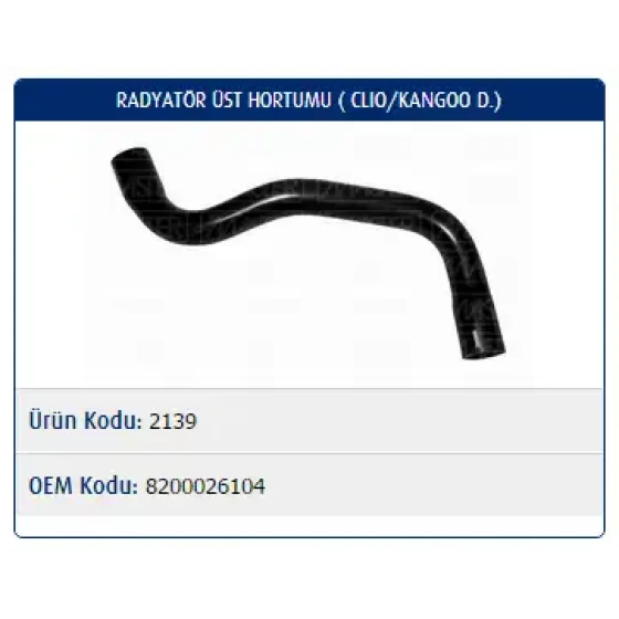 Master Radyatör Üst Hortumu – M2139 / OEM 8200026104 ürün görseli