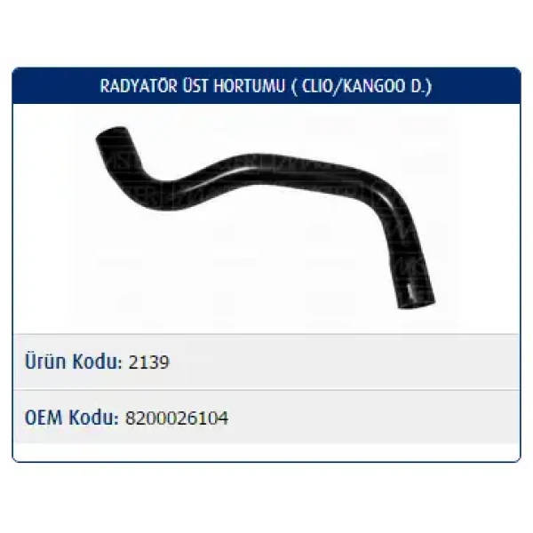 Master Radyatör Üst Hortumu – M2139 / OEM 8200026104