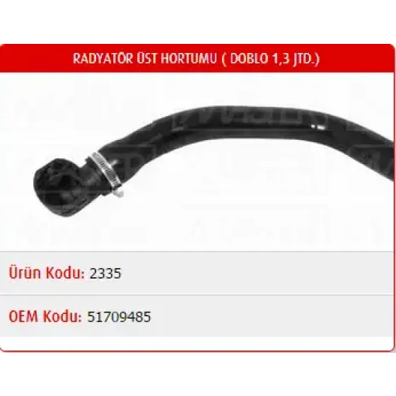 Master Radyatör Üst Hortumu – M2335 / OEM 51709485 ürün görseli