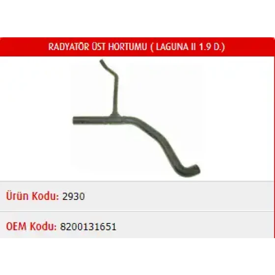 Master Radyatör Üst Hortumu – M2930 / OEM 8200131651 ürün görseli