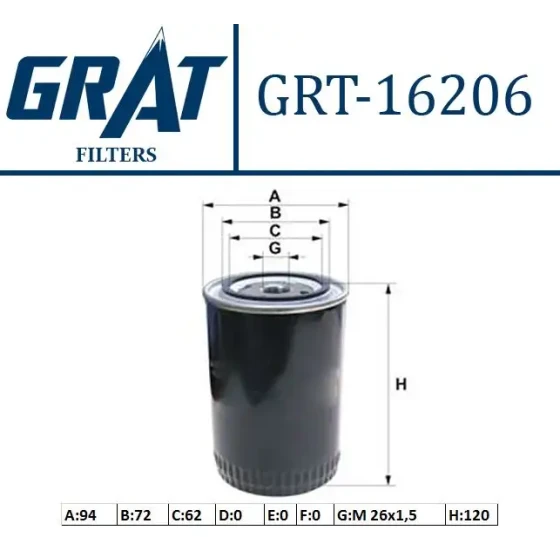 GRAT Yağ Filtresi – 16206 / OEM 2630042040 ürün görseli
