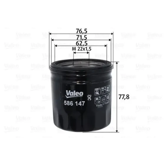 Valeo Yağ Filtresi – 586147 ürün görseli